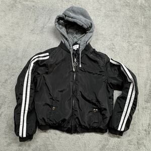 New Look Supreme Jacket Womens‎ Large Black Hoodie Coat Windbreaker Grey